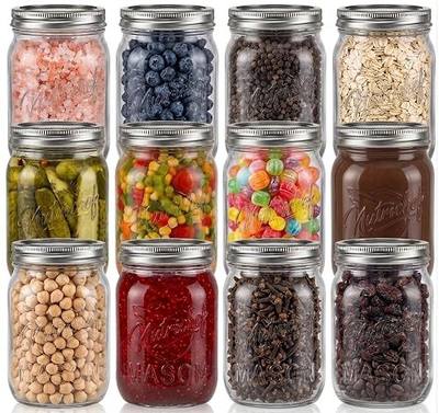 NutriChef 16 oz. Wide Mouth Mason Jars | 12 Pcs Glass Food Storage Containers with Lids for Meal Prep, Jam, Honey & Crafts | Reusable Canning Supplies