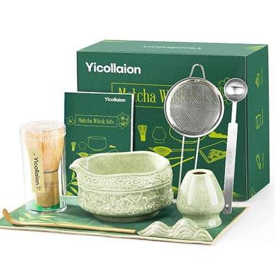 Matcha Whisk Set, 9 Pcs Matcha Set Kit for Ceremony Includes Ceramic Matcha Bowl, Holder, Bamboo Whisk & Scoop, Measuring Spoon, Scoop Rest, Sifter, Tea Towel, Handbook - Ideal Gift for All Ages