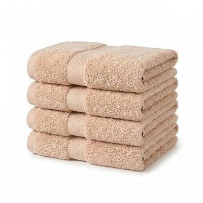 4-Pack Organic Cotton Hand Towels, 700 GSM, 16x30 in – Beige | Plush long-staple bathroom set, soft, absorbent, quick-drying hand and face towels, GOTS & Oeko-TEX hotel linens, 16x30 in