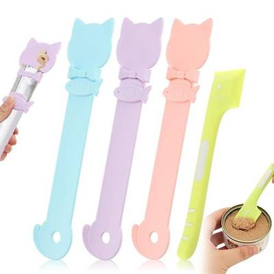 3 Pcs Cat Treat Spoon, Lickable Cat Strip Feeder Spoon Squeeze for Small Pets, Sliding Kitten Treat Food Dispenser for Licky Treats & Wet Food with Canning Spatula