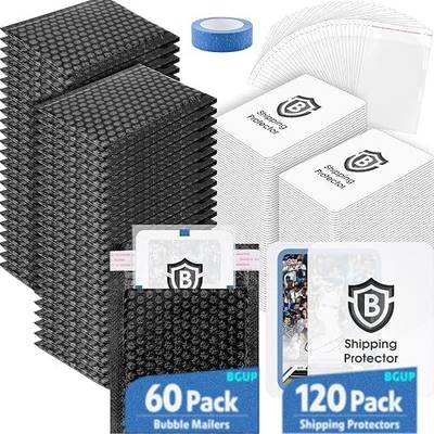 Trading Card Shipping Supplies Kit, Includes 120 Card Shipping Protectors 3.5" X 4.5", 60 Envelope Bubble Mailers, 100 Cellophane Bags for Collectible Cards Packaging Mailing Black