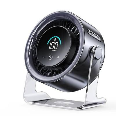 USB Desk Fan for Bedroom: 100 Speeds Digital Display Quiet Portable Fan with Turbo Airflow, 120° Rotating Small Rechargeable Battery Desktop & Wall-Mounted Fans for Bedroom Home Office (Black)