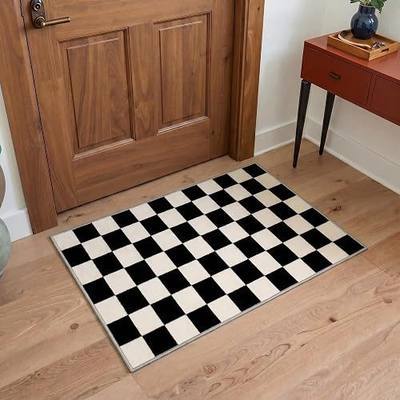 Bavni 2X3 Doormat Area Rugs, Minimalist Checkerboard Low Pile Non Slip Machine Washable Stain Resistant Indoor Rug for Entrance, Entryway, Bedside, Cream Black
