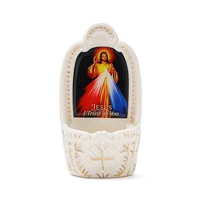KOMI Porcelain Divine Mercy Jesus Catholic Holy Water Font for Entrance of Home Church Wall Hanging Decor Religious Christian Gift Jesus I Trust in You Holy Water Holder