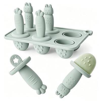 ROCCED Silicone Popsicle Mold, 100% Food Grade Silicone Ice Pop Maker with 6 Cavities, Homemade Frozen Treat Mold with Bunny & Carrot Handle, Easy Release Reusable Popsicle Maker-Sage
