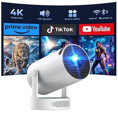 Mini Projector with WiFi and Bluetooth, 4K Support Portable Movie Projector, 300 ANSI Lumen, Android 11, 220° Rotating Stand, 5W Base Speaker, Auto Vertical Keystone, HDMI/USB Compatible for Bedroom