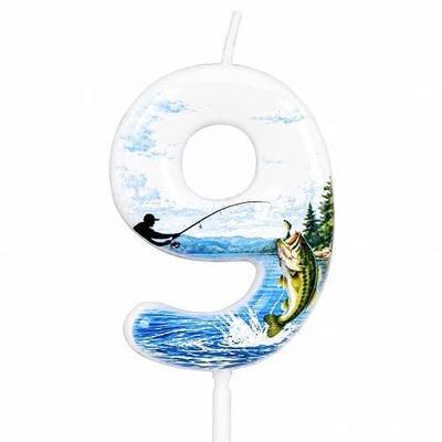 Fishing Number 9 Birthday Candle, Fishing Birthday Party Decoration for Cake, Fish Theme Birthday Cake Topper, Fisherman Birthday Party Supplies for Cake Decoration