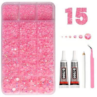 Resin Jelly Rhinestones with 5 Sizes for Bedazzling Light Pink | Mixed-Size Rhinestone Kit with 5 Sizes, Shiny Faceted Resin, Precision Glue and Tools for DIY Nail Art Designs