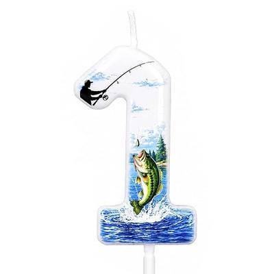 Fishing Number 1 Birthday Candle, Fishing Birthday Party Decoration for Cake, Fish Theme Birthday Cake Topper, Fisherman Birthday Party Supplies for Cake Decoration