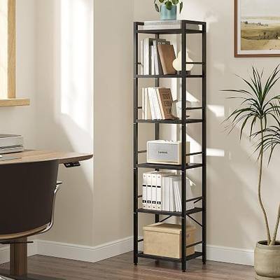 Book Shelf, 6-Tier Tall Bookcase for Small Space | Book Shelf Storage Organizer with Side Rails, Sturdy Metal and Wood Storage Shelves, for Living Room, Bedroom, Office, Black