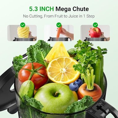Aeitto Juicer Machines With 5.3" Wide Mouth Self-Feeding Hopper For Fruits & Leafy Greens & Vegetables, Cold Press Juicer, Hands-Free, Large Capacity, Juice Extractor Machine For Family Party