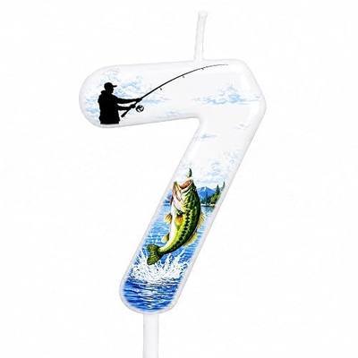 Fishing Number 7 Birthday Candle, Fishing Birthday Party Decoration for Cake, Fish Theme Birthday Cake Topper, Fisherman Birthday Party Supplies for Cake Decoration