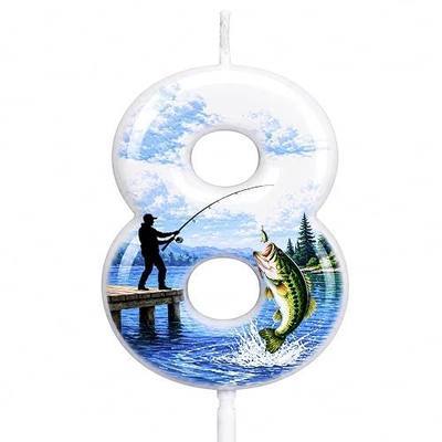 Fishing Number 8 Birthday Candle, Fishing Birthday Party Decoration for Cake, Fish Theme Birthday Cake Topper, Fisherman Birthday Party Supplies for Cake Decoration