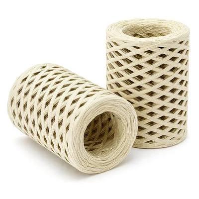 Beige Raffia Paper Twine 2 Rolls 109yd for Gift Wrapping Crafts | Soft biodegradable yarn, 218 yds total. Ideal for Christmas decor, crocheting, tags, DIY wrap. Eco-friendly paper twine