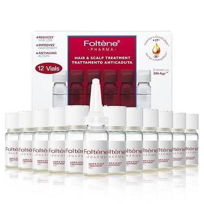 Foltene Minoxidil-Alternative Hair Growth Ampoules for Men with Tricosaccaride DHT Defense & Biotin, Clinically Tested Scalp Serum for Thinning Hair, Non-Greasy, 12 Vials