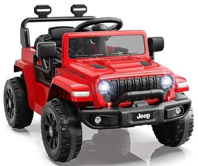 First Ride On 12V Ride on Car for Kids, Licensed Jeep Wrangler Rubicon Toddler Electric Car, Remote Control Ride on Jeep Electric Vehicle with Treaded Tires, 3 Point Safety Belt, Smooth Start (Red)