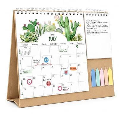Small Desk Calendar 2026-2027, 12-Month Standing Flip Calendar, 10x8.5inch | 12 Month Monthly Storage Pocket, Side Memo Pad, Thick Stiff Stand, Floral Succulent Designs Planner Sticker Included