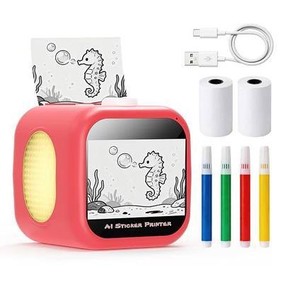 AI Voice Sticker Maker, 3.5inch Touchscreen, No App, Kids Gift, Red