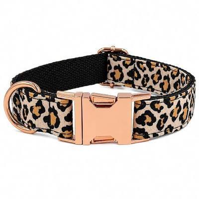 Leopard Print Dog Collar - Rose Gold Heavy Duty Buckle, Anti-Chafe | Soft Poly-cotton Webbing,Adjustable Small Medium Large Sizes,Quiet Luxury Cheetah Print,Boy Girl Puppy Fit,Photos and Gifts