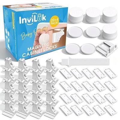 Magnetic Cabinet Locks Baby Proofing (20 Locks & 4 Keys) – No Drill | Tool-Free 3M Adhesive, Invisible Inside Cabinet, for Kitchen & Bathroom Drawers, Whole Home Childproofing