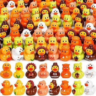 120 Pcs Fall Mini Resin Ducks 8 Styles Thanksgiving Tiny Small Duck Figures Bulk Autumn Miniature Resin Figurines for Fall Party Favors Village Garden Dollhouse Table DIY Craft Decor