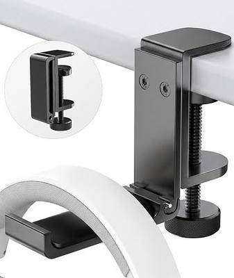 Kimiangel Headphone Stand Under Desk, Foldable Aluminum Headset Holder with Adjustable Screw Clamp, Headphone Hook Mount for Gaming Accessories, Space-Saving Under Table Headset Hanger