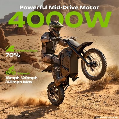 Windone RM7 Pro Electric Dirt Bike for Teens & Adults, 45MPH, 1248WH | 4000W Electric Motorcycle, 14"/12" Off-Road Tire Ebike, Dual Hydraulic Brakes, Full Suspension, 3-Speed Modes