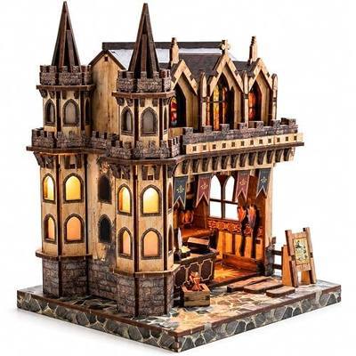 BOOZUU Magic Shop Miniature House Kit - 304 Pcs DIY 3D Wooden Puzzle with Light, Medieval Fantasy Dollhouse Craft Model for Adults and Teens 14+, Book Nook Home Decor Gift for Birthdays and Christmas