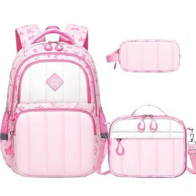 Toddler Backpack for Girls 5-8, 3PCS Quilted Kids Backpacks Set | with Lunch Box & Pencil Pouch,15.7 inch Girls Bookbag Daypack for Preschool Kingdergarten Elementary School(Pink Purple)