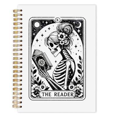 Fugkyut Halloween Skeleton Reader Spiral Notebook 5.5x8.3,Book Lover Gifts | Reading Lovers Reader Bookworm Gifts,Gothic Halloween Skull Hardcover Notebook for Work Note Taking,Journals for Writing