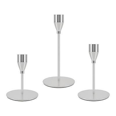 Silver Candlestick Holders Set of 3 | Metal Table Centerpiece, 3 Sizes Candle Holders, Wedding & Dinning & Party, Home Decor