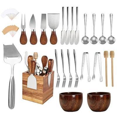 44 Pcs Charcuterie Boards Accessories, Charcuterie Tools Utensils Cheese Board Accessories Butter Spreader Knife Set with Magnetic Holder, Slicer Forks Spoons Dipper Bowls Serving Tongs for Home Party