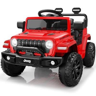 Licensed Jeep Wrangler Rubicon Ride On Car for Kids, 12V Battery Powered Electric Toy Truck with Parent Remote Control, Bluetooth Music, LED Lights, Dual Motors, Suspension (Red)