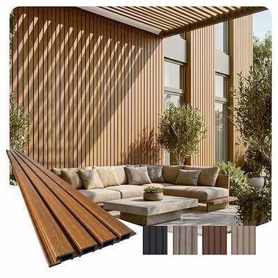 From Plain to Beautiful in Hours WPC Exterior Wall Slat Panels Waterproof Outdoor Composite Siding Cladding 114 in x 8.62 in 820 Sq.Ft Light Walnut and Black 120 Pack