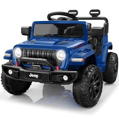 Licensed Jeep Wrangler Rubicon Ride On Car for Kids, 12V Battery Powered Electric Toy Truck with Parent Remote Control, Bluetooth Music, LED Lights, Dual Motors, Suspension (Blue)