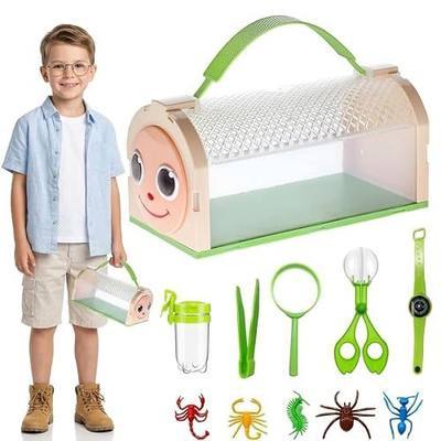 Bug Catcher for Kids Bug Catching Kit,Critter Habitat Box Insect Collecting,Includes Carrying Handle and Easy-Access Door,with Bug Tong,Tweezer & Magnifying Glass,Gift for Boys and Girls