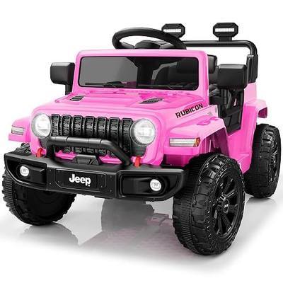 Licensed Jeep Wrangler Rubicon Ride On Car for Kids, 12V Battery Powered Electric Toy Truck with Parent Remote Control, Bluetooth Music, LED Lights, Dual Motors, Suspension (Pink)