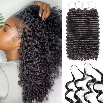 LUVME Deep Wave Miracle Knots Crochet Human Hair, 18 Inch 215g About 160 Strands, Pre-Separated Feather Crochet Human Hair for Black Women, Natural Black, Full Head Protective Style