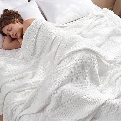 REDKISS Ultra Soft Waffle Blanket for Bed, Queen Size 90"x 90" | Lightweight, Breathable Cotton Blanket for Couch, Cozy Bed Blanket for Home Decor, All-Season, White