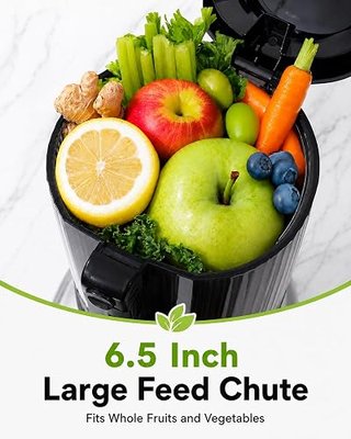 AMZCHEF 3-in-1 Cold Press Juicer, 6.5-Inch Wide Mouth Whole Fruit Juicers with Self-Feeding 100oz Hopper, Slow Masticating Juicer Machine for Juice, Nut Milk & Sorbet, High Yield, Easy Clean