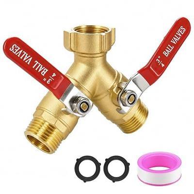 Garden Hose Splitter 2 Way, Heavy Duty Brass Full Flow Y Valve, 3/4" GHT | Solid Brass Construction with Leak-Proof Washers, Long Metal Handles for Watering, Sprinklers, RVs and Car Washing.