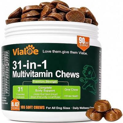 31-in-1 Dog Multivitamin Soft Chews – 185 Chews, 90-Day Supply | Glucosamine+Chondroitin+MSM | Salmon Oil | 740M CFU Probiotics | Chelated Minerals | B-Complex | Gut+Immune | Grain-Free