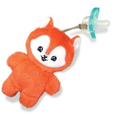 RaZbaby RaZbuddy LuLu Fox Flat-Lay Plush Pacifier Holder with Detachable JollyPop Pacifier, 0M+, 100% Medical Grade Silicone, Machine Washable Designer Stuffed Animal (LuLu Fox)