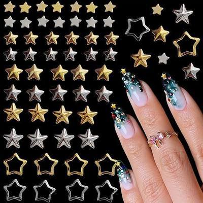 600Pcs Stars Nail Charms 3D Gold Star Nail Rhinestones Kawaii Christmas Tree Star Nail Gems Sliver Y2K Nail Art Charms Hollow Stars Nail Jewelry Decoration Manicure Supplies Accessories for DIY Crafts