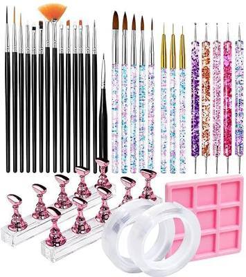33 Pcs Nail Art Tool Kit & Nail Art Brushes Set with Nail Stands | All-in-One Nail Art Supplies with Dotting Pens & Palette for Beginners, DIY Artists