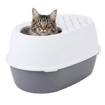 IRIS USA XX-Large Top Entry Cat Litter Box, Dog Proof, Gray/White | Extra Large, Heavy Duty Plastic, Big Cats, Secure 4-Buckle Lock, Tracking Control Lid, Quick Cleanup