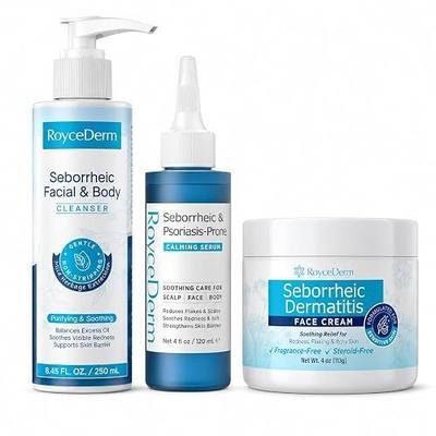 RoyceDerm Seborrheic Dermatitis Care Set, Face & Body Cleanser, Calming Serum & Face Cream, Fragrance-Free Routine for Redness-Prone, Flaky, Oily & Sensitive Skin