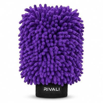 Rivali Car Care Professional Chenille Microfiber Wash Mitt - Ultra Soft Scratch-Free Premium Car Wash Mitt for Cars, Trucks & SUVs - Plush Absorbent Microfiber Cleaning Glove, Purple