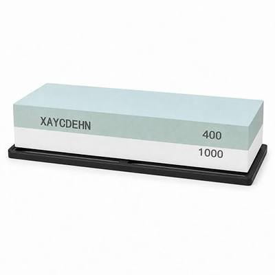Knife Sharpening Stone 400/1000 Grit Whetstone for Kitchen Knives and Tools | Dual sided 400/1000 grit whetstone sharpens kitchen knives, chef knives, hunting knives, scissors and tools, with stable base