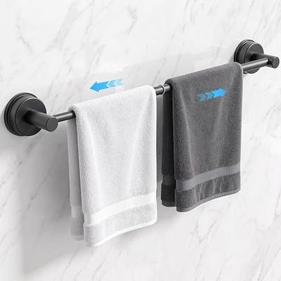 Luxspire Suction Cup Towel Bar No-Drill,14-24 inch Adjustable Towel Rack for Bathroom, Stainless Steel Shower Towel Holder for Bathroom Wall, Heavy Duty Wall Mounted Shower Door Towel Bar, Black